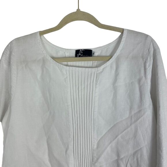 Fenini Women's White Linen Top‎ Tunic Size Small Lagenlook Pullover Pockets USA - Picture 6 of 9